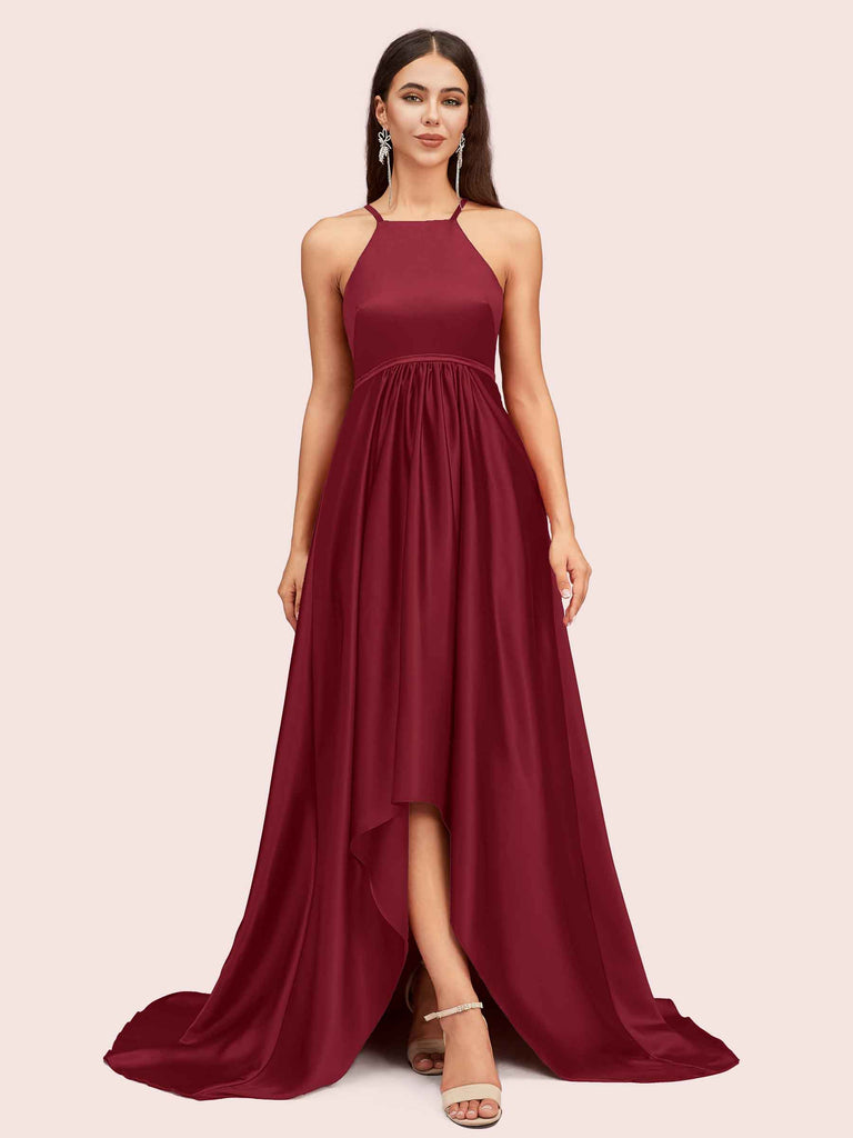 Sexy High Low Halter Satin Bridesmaid Dresses Online Sexy High Low Halter Satin Bridesmaid Dresses Online