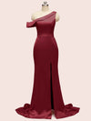 Sexy Side Slit Mermaid One Shoulder Long Silky Satin Formal Prom Dresses