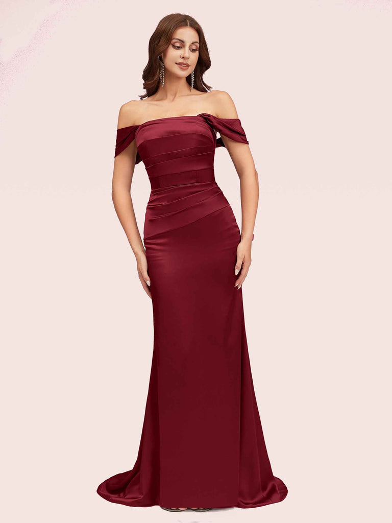 Cetims Sexy Mermaid Off Shoulder Long Silky Satin Evening Prom Dresses Online cute graduation Dresses formal gowns for women Mulberry