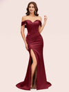 Sexy Off Shoulder Side Slit Long Soft Satin Mermaid Bridesmaid Dresses Online