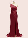 Sexy Side Slit Open Back One Shoulder Long Satin Party Prom Dresses Online