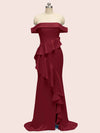 Sexy Off Shoulder Side Slit Long Soft Satin Bridesmaid Dresses With Ruffle