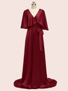 Bat Sleeves Elegant Long Soft Satin Bridesmaid Dresses Online