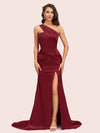 Sexy Mermaid One Shoulder Long Soft Satin Side Slit Bridesmaid Dresses Online