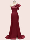 Sexy Side Slit One Shoulder Mermaid Long Soft Satin Graduation Prom Dresses Online