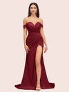 Sexy Side Slit Off Shoulder Long Soft Satin Mermaid Bridesmaid Dresses For Sale