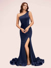 Sexy Side Slit One Shoulder Stretch Jersey Long Graduation Prom Dresses Online