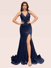 Sexy V-neck Side Slit Stretchy Jersey Long Mermaid Evening Prom Dresses Online