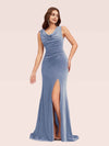 Sexy Open Back Cowl Side Slit Long Mermaid Velvet Party Prom Dresses 2023