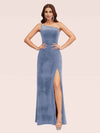 Sexy Simple One Shoulder Long Velvet Graduation Prom Dresses With Slit