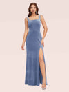 Elegant Velvet Square Neck Sleeveless Long Mermaid Bridesmaid Dresses With Slit