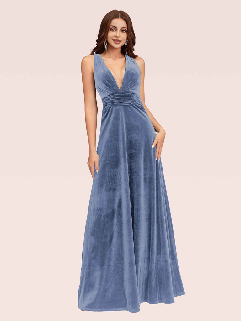 Sexy Deep Velvet V-Neck Criss Cross Long Bridesmaid Dresses Online Sexy Deep Velvet V-Neck Criss Cross Long Bridesmaid Dresses Online