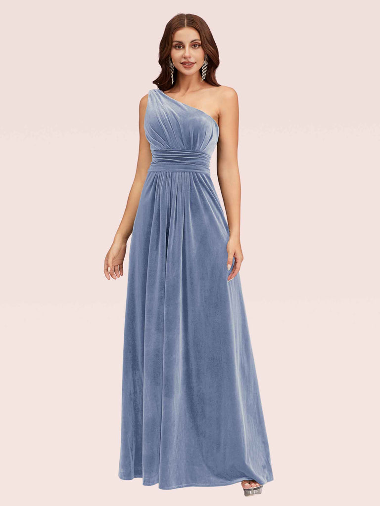 Elegant One Shoulder Long A-line Velvet Bridesmaid Dresses Online Elegant One Shoulder Long A-line Velvet Bridesmaid Dresses Online