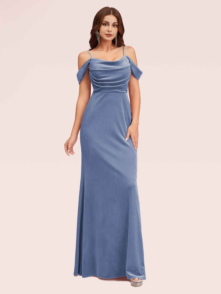 Elegant Cold Shoulder Long Mermaid Velvet Graduation Prom Dresses Online