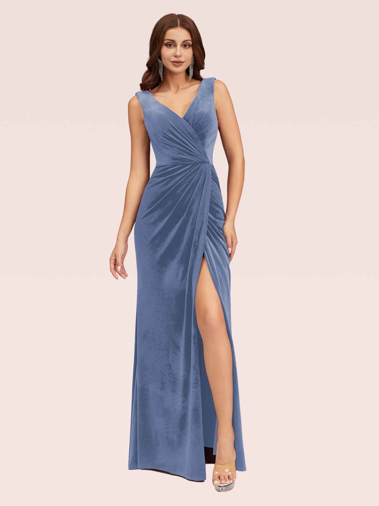 Sexy V Neck Long Velvet Graduation Prom Dresses Online With Slit Sexy V Neck Long Velvet Graduation Prom Dresses Online With Slit