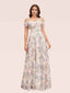 Cute Floral Chiffon Cold Shoulder Long Bridesmaid Dresses Online