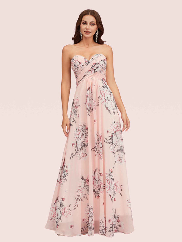 Cute Sweetheart Unique Long Floral Chiffon Bridesmaid Dresses Online