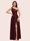 Elegant One Shoulder Side Slit Long Soft Satin Party Prom Dresses 2023