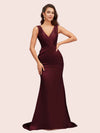 Sexy V-Neck Mermaid Long Silky Satin Formal Prom Dresses For Women