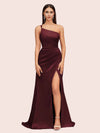 Soft Satin One Shoulder Side Slit Silky Long Mermaid Bridesmaid Dresses Online For Sale
