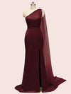 Elegant One Shoulder Unique Long Soft Satin Mermaid Bridesmaid Dresses Online