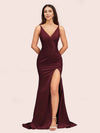 Sexy Mermaid V-neck Side Slit Long Soft Satin Bridesmaid Dresses Online
