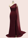 Unique One Shoulder Long Stretchy Satin Party Dresses For Women