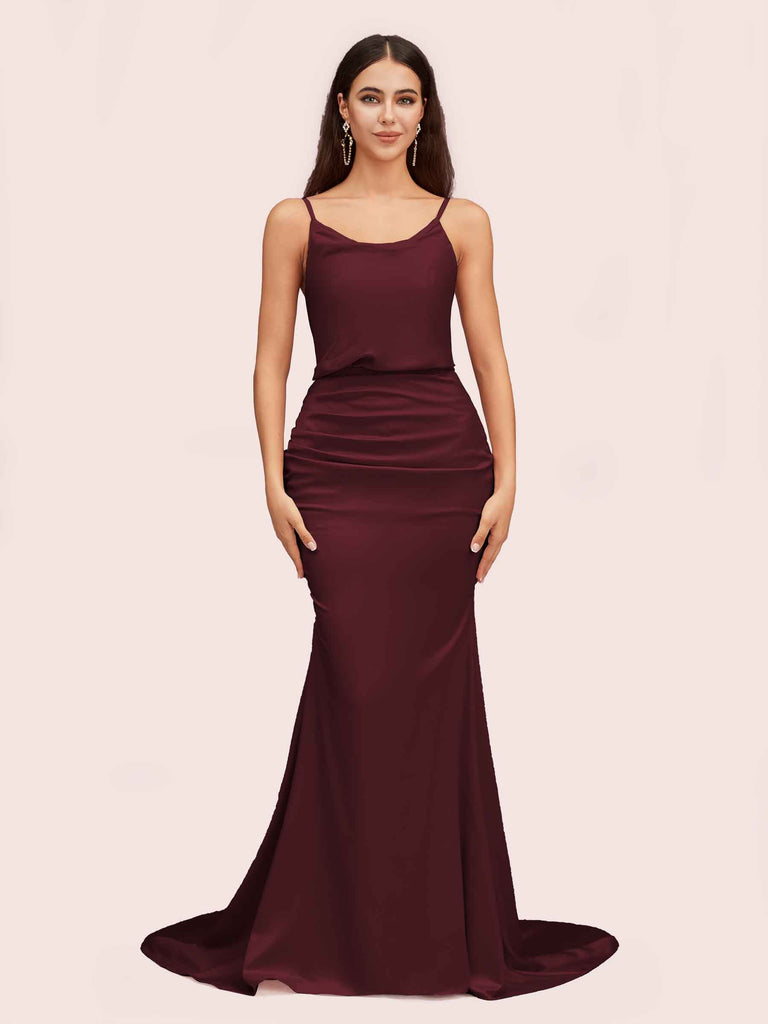 Sexy Backless Mermaid Spaghetti Straps Long Soft Satin Formal Prom Dresses Online