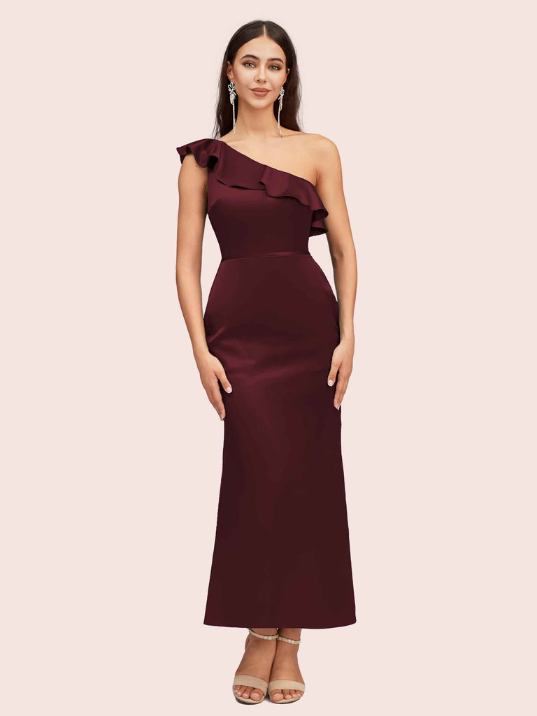 Elegant Mermaid One Shoulder Short Soft Satin Midi Party Prom Dresses Online Elegant Mermaid One Shoulder Short Soft Satin Midi Party Prom Dresses Online