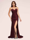 Sexy Mermaid Sweetheart Long Soft Satin Formal Prom Dresses With Slit