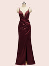 Sexy Mermaid Spaghetti Strap Side Slit Soft Satin Long Bridesmaid Dresses Online