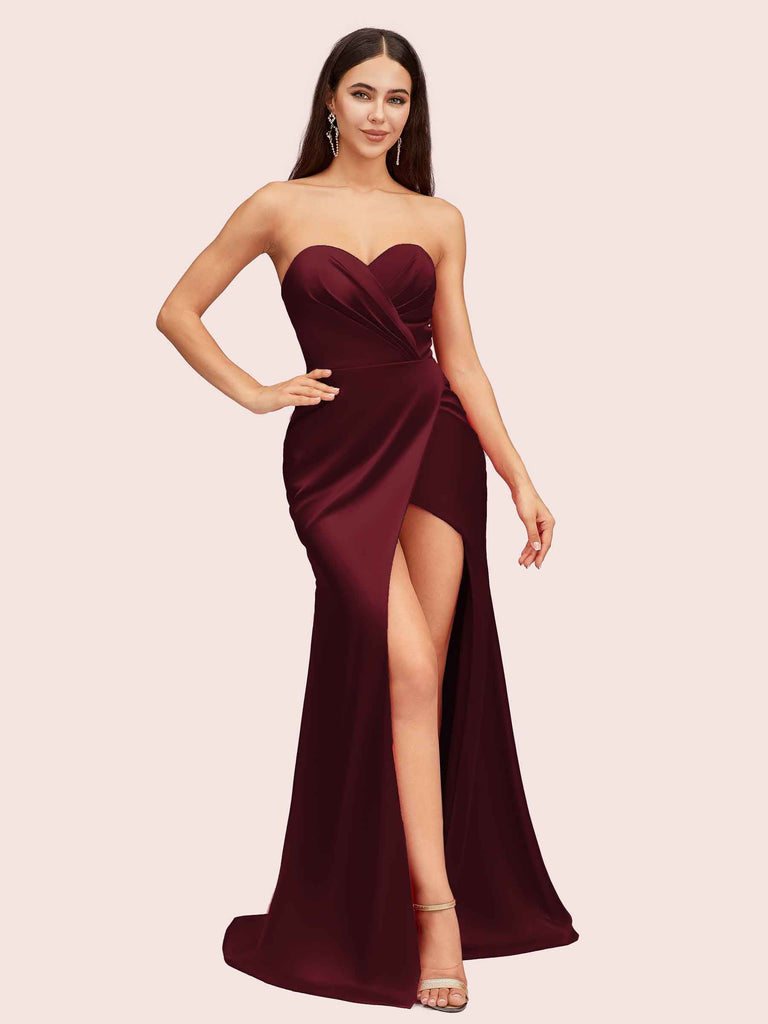 Simple Mermaid Sweetheart Side Slit Soft Satin Party Prom Dresses 2023 Simple Mermaid Sweetheart Side Slit Soft Satin Party Prom Dresses 2023