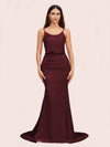 Sexy Backless Mermaid Spaghetti Straps Long Soft Satin Bridesmaid Dresses Online