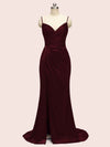 Sexy Mermaid Spaghetti Strap Long Side Slit Soft Satin Formal Prom Dresses Online