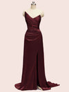 Sexy See Through Side Slit Long Soft Satin Bridesmaid Dresses 2023