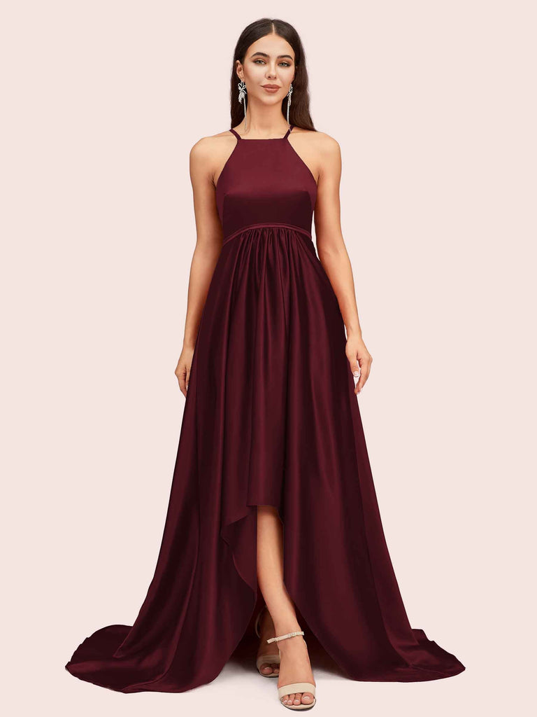 Unique High Low Halter Satin Party Dresses For Women Online Unique High Low Halter Satin Party Dresses For Women Online