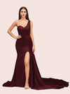 Sexy Mermaid One Shoulder Long Soft Satin Side Slit Bridesmaid Dresses For Sale