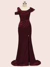 Sexy Side Slit Mermaid Long Soft Satin Women's Evening Prom Dresses With Slit