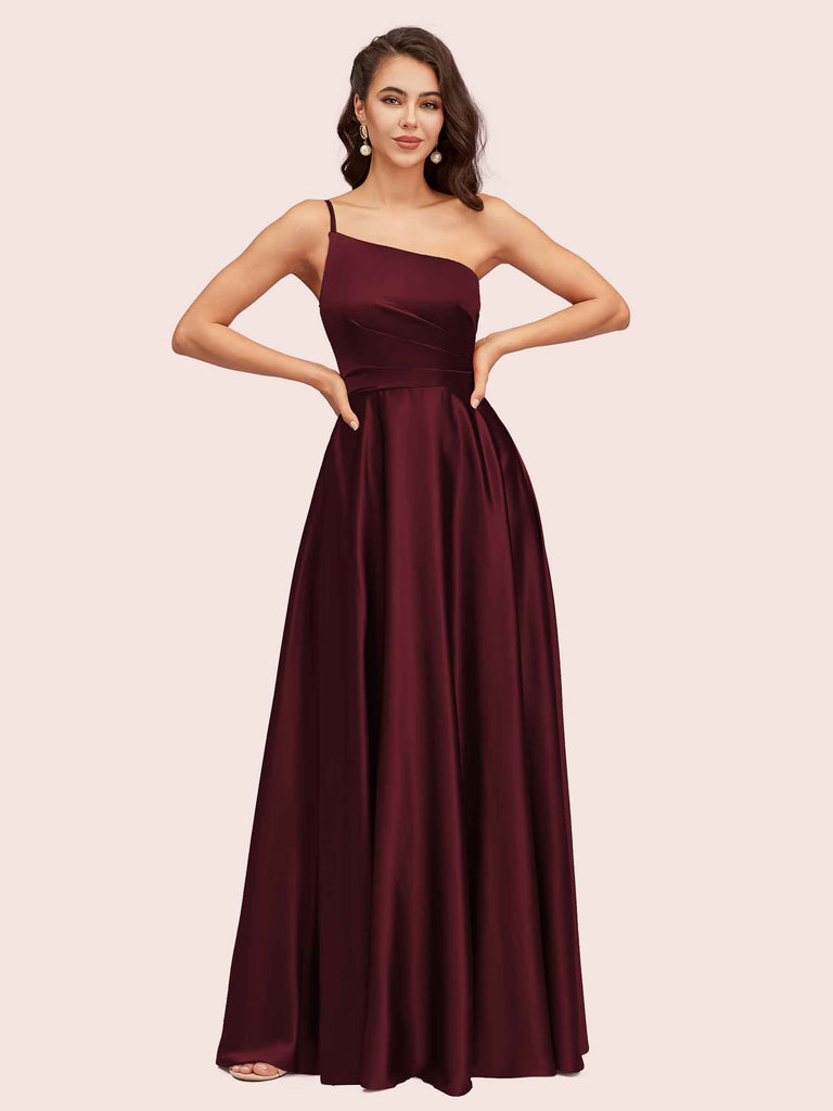 Sexy One Shoulder A-Line Long Soft Satin Bridesmaid Dresses With Pleats Sexy One Shoulder A-Line Long Soft Satin Bridesmaid Dresses With Pleats