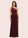 Elegant One Shoulder A-Line Long Soft Satin Bridesmaid Dresses Online
