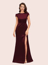 Sexy Open Back Mermaid Jewel Neck Long Soft Satin Bridesmaid Dresses Online