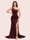 Sexy One Shoulder Mermaid Side Slit Long Soft Satin Bridesmaid Dresses Online