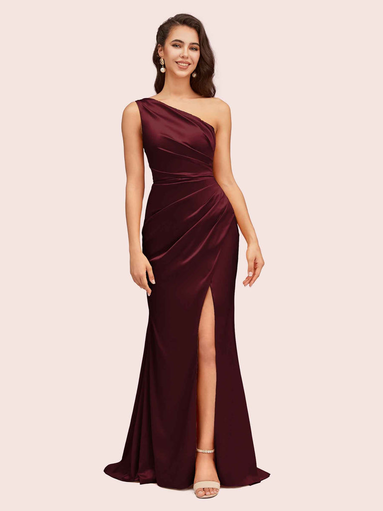 Elegant One Shoulder Mermaid Side Slit Silky Satin Evening Prom Dresses Online Elegant One Shoulder Mermaid Side Slit Silky Satin Evening Prom Dresses Online