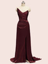 Unique See Through Side Slit Soft Satin Long Formal Prom Dresses Online