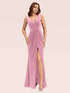 Elegant Mermaid V-Neck Long Side Slit Off Shoulder Velvet Bridesmaid Dresses