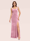 Elegant Velvet Square Neck Long Mermaid Party Prom Dresses With Slit