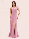 Modern Velvet One Shoulder Side Slit Sheath Long Bridesmaid Dresses Online