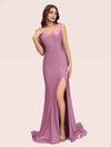 Sexy Backless V-neck Side Slit Stretchy Jersey Long Mermaid Party Prom Dresses