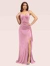 Sexy Spaghetti Straps Mermaid Long Formal Prom Dresses With Slit