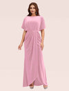 Elegant Velvet Bateau Bat Sleeve Side Slit Long Bridesmaid Dresses With Slit
